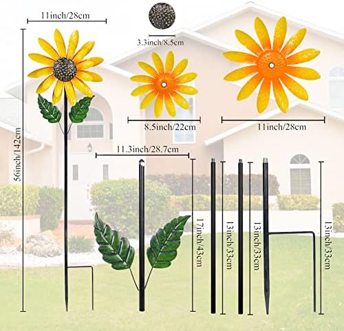 Close up of sunflower kinetic garden wind spinner blades