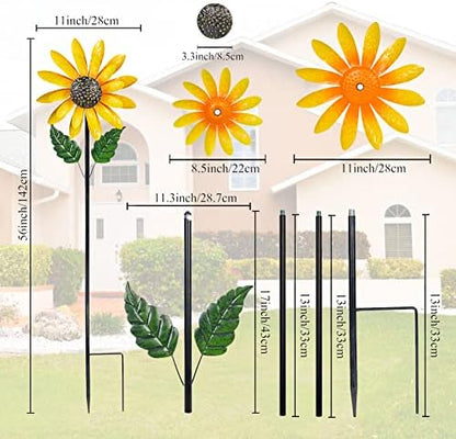Close up of sunflower kinetic garden wind spinner blades