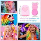 Girl with rainbow colored hair using temporary hair chalk