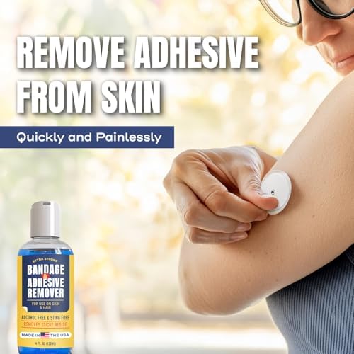 Berkland adhesive remover spray being used to release a medical bandage on sensitive skin.
