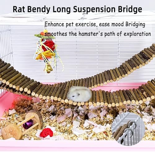 2-Pack Rat Bendy Long Suspension Bridges 19.7 x 2.7 Inch Hamster Climbing Ladder Flexible Wooden Bridge for Dwarf Hamster Sugar Glider Rodents Mouse - Image 4