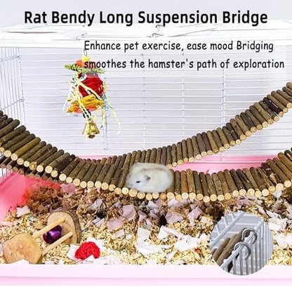 2-Pack Rat Bendy Long Suspension Bridges 19.7 x 2.7 Inch Hamster Climbing Ladder Flexible Wooden Bridge for Dwarf Hamster Sugar Glider Rodents Mouse - Image 4
