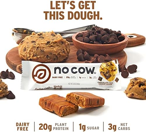 No Cow Vegan Protein Bars, Upgraded Chocolate Chip Cookie Dough | 20g Plant Based Protein, Gluten Free, Dairy Free, Soy Free, Keto Friendly, Low Sugar, High Fiber Snack Bars | Pack of 12 - Image 5