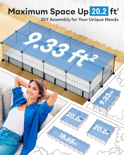 BUCATSTATE Guinea Pig Cages for 2, 20 Panels Guinea Pigs Playpen with Waterproof Mat, Metal Rabbit Cage Indoor for Hedgehogs, Quail, Chickens (56" L x 24" W x 12" H) - Image 6