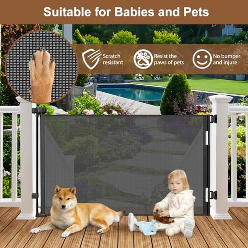 BETERTEK fifty five inch wide waterproof pet gate showing scratch resistant mesh texture