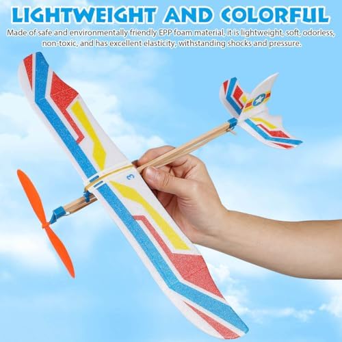Five individual colorful DIY flying gliders included in the manual toy plane set arranged neatly.
