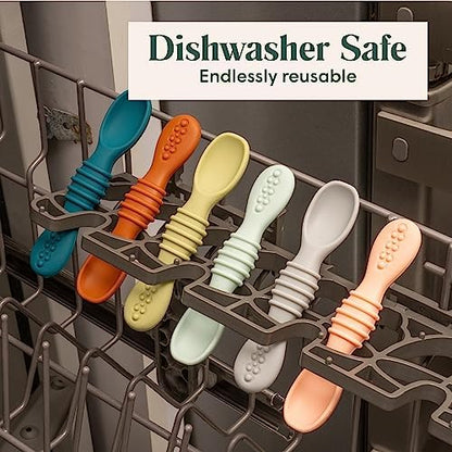 Simka Rose first stage baby spoon being cleaned in a dishwasher rack