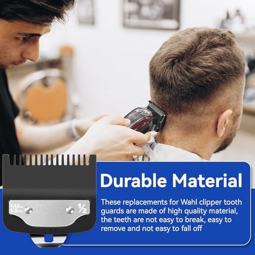 Two pack premium zero point five size hair clipper guards laid flat alongside a small cleaning brush