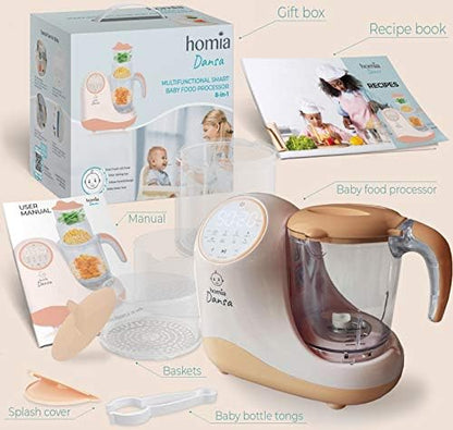 Homia compact baby food maker showing the secure lid lock and non slip base feet.