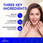 Close up view of Elon biotin supplement bottle ingredients and directions