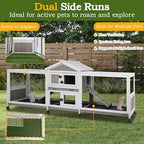 PetsCosset Double Rabbit Hutch Outdoor Indoor Large Bunny Cage with Dual Side Runs, 2-Story Wooden Hutch with 4 Leak Proof Trays, 8 Wheels, Waterproof Roof, Ramp, for Small to Medium Animals - Image 5