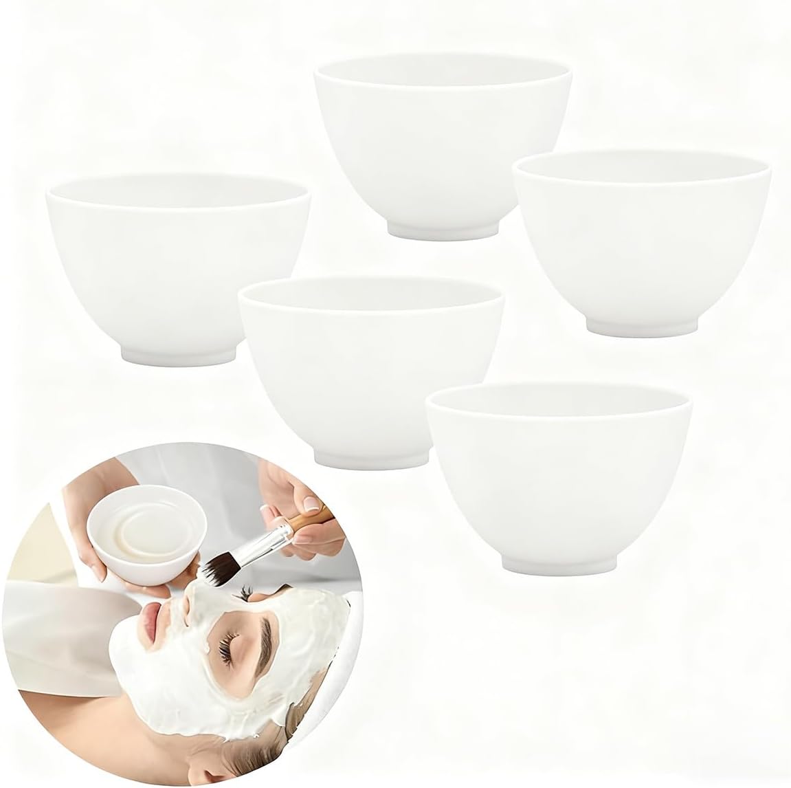 Healeved 5 piece silicone mixing bowl set front view for professional facial mask preparation.