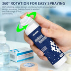 Application of medical adhesive remover spray on sensitive skin bandage.