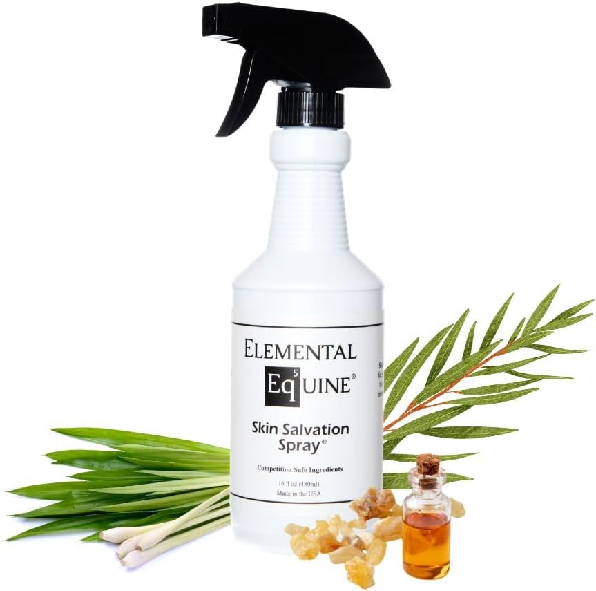 Elemental Equine Skin Salvation Spray front view of sixteen ounce bottle for horse skin irritation relief.