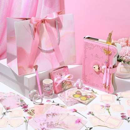 Janlaugh diary with heart lock and stationery accessories