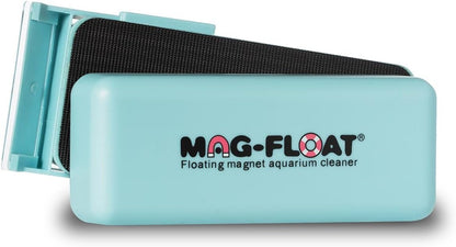 Two halves of the Mag-Float magnetic fish tank cleaner separated to show the acrylic safe scrubbing pad.