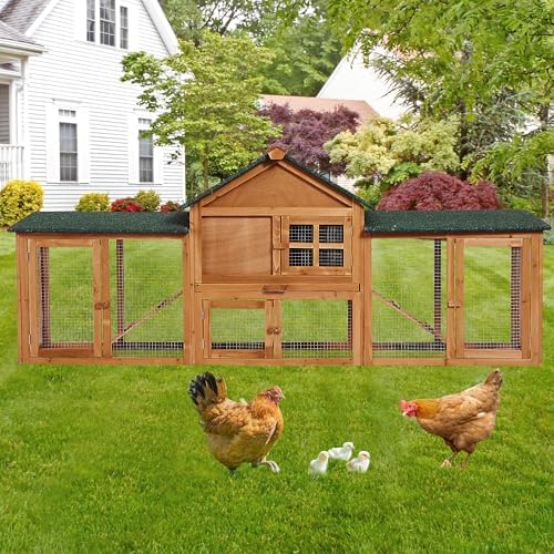 Garvee 80 in Wooden Rabbit Hutch, Outdoor Chicken Coop, Bunny Hutch Guinea Pig Pet House Bunny Cage with Double Side Runs, Weatherproof Roof, Removable Tray, Ramps for Small Animals - Image 6