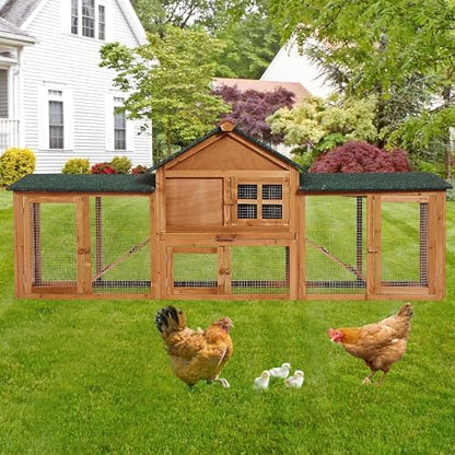 Garvee 80 in Wooden Rabbit Hutch, Outdoor Chicken Coop, Bunny Hutch Guinea Pig Pet House Bunny Cage with Double Side Runs, Weatherproof Roof, Removable Tray, Ramps for Small Animals - Image 6