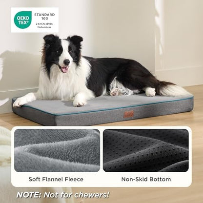 Bedsure Memory Foam Dog Beds Large Sized Dog - Orthopedic Pet Beds for Crate with Removable Washable Cover and Nonskid Bottom, Plush Flannel Fleece Top Pet Mat, Grey - Image 4