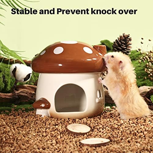 BUCATSTATE Hamster Hideout Ceramic, Mushroom Shape Hamster House and Habitats Cool Bed Ideal for All Season Dwarf Hamster Gerbil Mice Golden Bear (Brown-Large) - Image 7