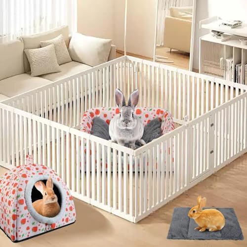 Warm Rabbit Hideout, Washable Bunny Bed & Hideaway House with Strawberry Design, Cozy Fleece Hut for Indoor Rabbits Guinea Pigs and Other Small Animals - Image 7