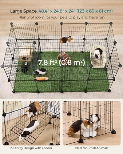 SONGMICS 36 Panels Pet Playpen, Small Animal Playpen, Rabbit Guinea Pig Cage, Zip Ties Included, Metal Wire Apartment-Style Two-Story Pet Premium Villa for Bunnies Puppies,Indoor Use, Black ULPI002B01 - Image 5