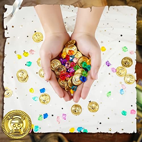 Hanaive colorful fake jewels and textured gold play coins close up view