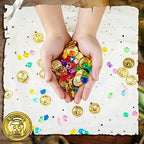 Hanaive colorful fake jewels and textured gold play coins close up view