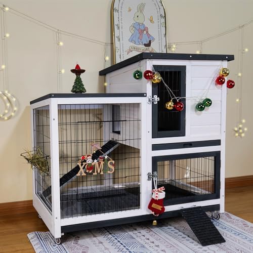 Bunny Hutch Indoor Rabbit Cage Outdoor 2-Story Rabbit House with Urine Guards and 2 Removable Tray for Small Animals - Image 2