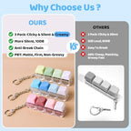 Three sound options including clicky and silent switches on a keychain.