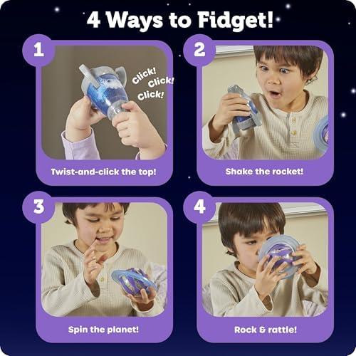 Learning Resources celestial fidget pieces showing the vibrant green glow in the dark effect in low light.