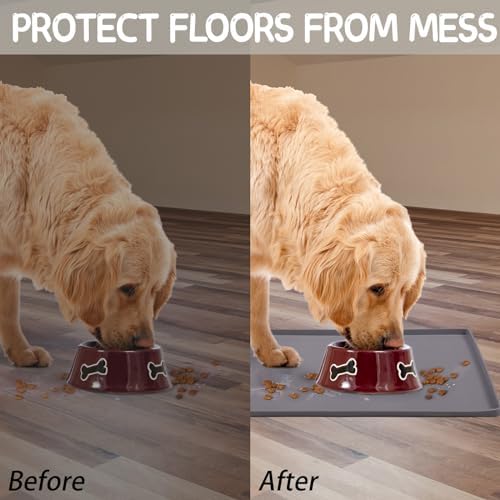 MateeyLife Waterproof Dog Mat With Bowls On Floor