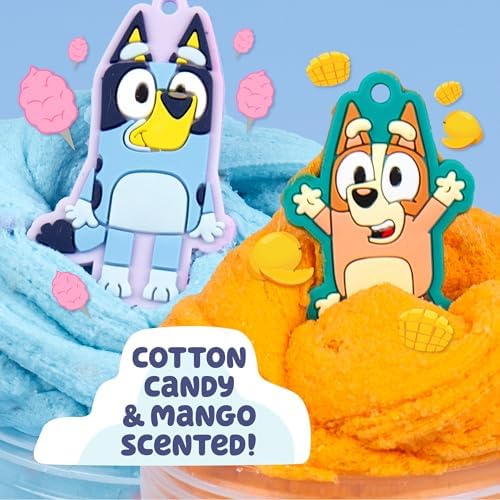 Soft rubber Bluey and Bingo charms extracted from the sensory toy set
