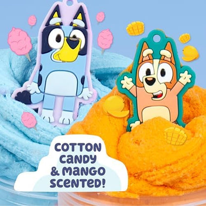 Soft rubber Bluey and Bingo charms extracted from the sensory toy set