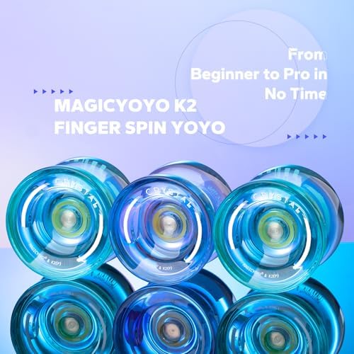 MAGICYOYO K2 Crystal Plastic Yoyo for Kids 8-12 & Beginners, Durable PC Responsive Yoyo Professional with Finger Spin Hub for DNA yo-yo Tricks, Includes 12 Yo yo Strings, Glove & Bag (Crystal Blue) - Image 3
