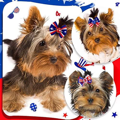 Red and blue Independence Day themed dog bows