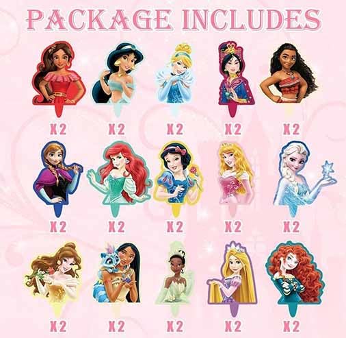Assorted anime princess cupcake toppers for children party decor