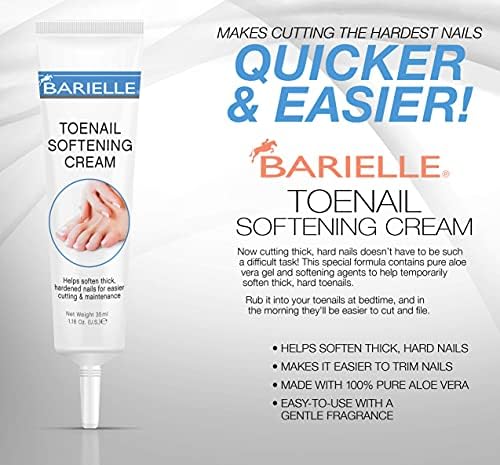 Back of the Barielle Toenail Softening Cream packaging showing instructions.