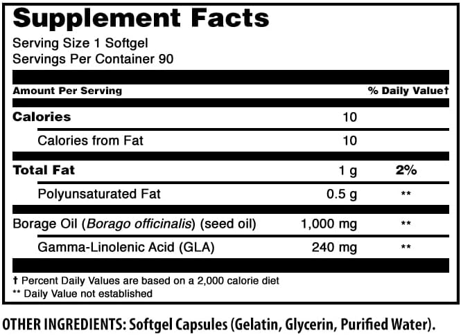 Amazing Nutrition borage oil softgels label supplement facts view