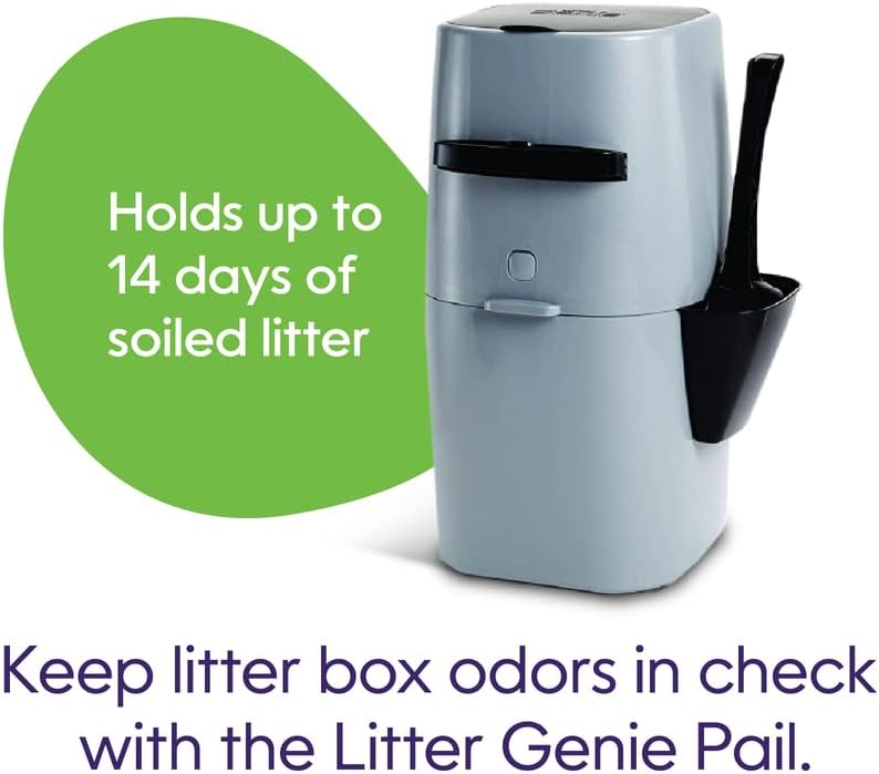 Litter Genie silver pail angled perspective showing lid and handle mechanism