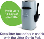 Litter Genie silver pail angled perspective showing lid and handle mechanism