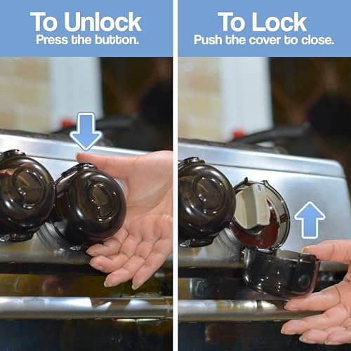 Childproof oven knob locks installed on stovetop