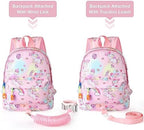 Child wearing Accmor unicorn backpack with leash attached