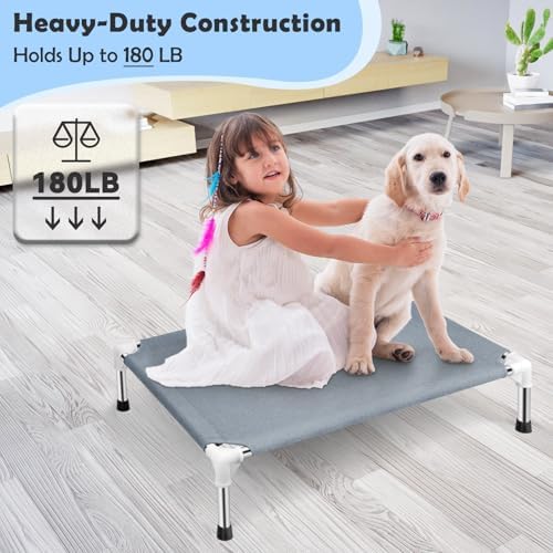 Elevated Cooling Dog Bed, Raised Outdoor Dog Bed for Medium Dogs, Portable Pet Cots with No-Slip Rubber Feet, Double Layer Polyester Cotton - Image 3