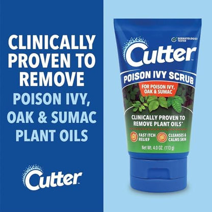 Back label of Cutter fragrance free first aid scrub detailing active ingredients.
