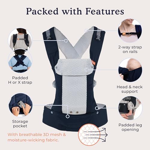 Padded crossable shoulder straps on an ergonomic baby carrier back view