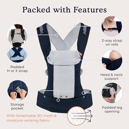 Padded crossable shoulder straps on an ergonomic baby carrier back view