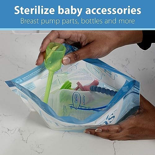 Sterilizing breast pump parts with Dr. Brown's bags