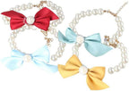 JJLFresheners small size red bow pearl collar for female dogs and kitten dress up styling.