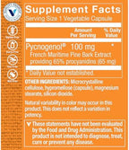 Side label of The Vitamin Shoppe Pycnogenol supplement detailing active ingredients and procyanidin content